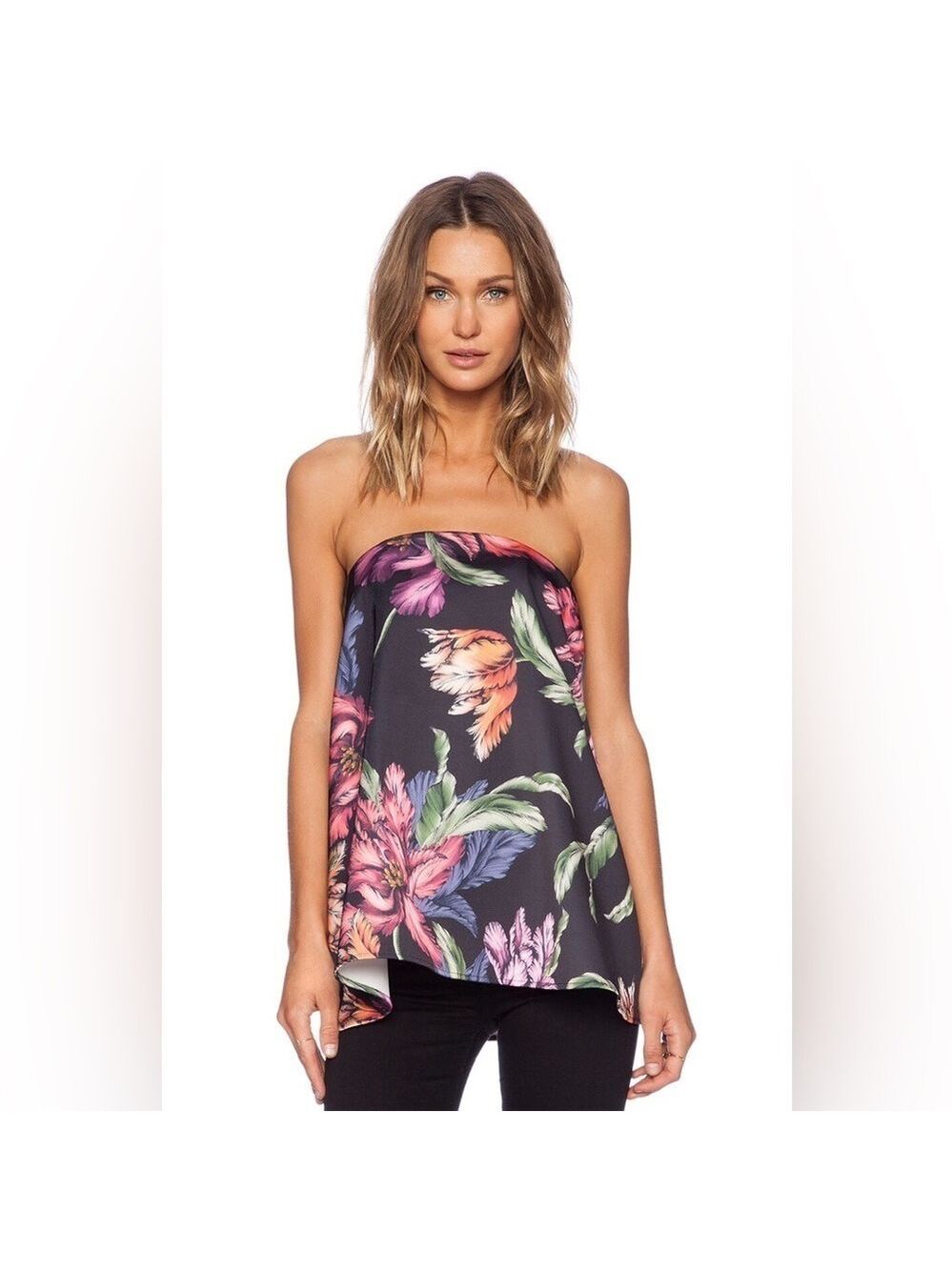 CAMEO black floral flower tropical strapless “Rather Be Bustier” in Night Lily S